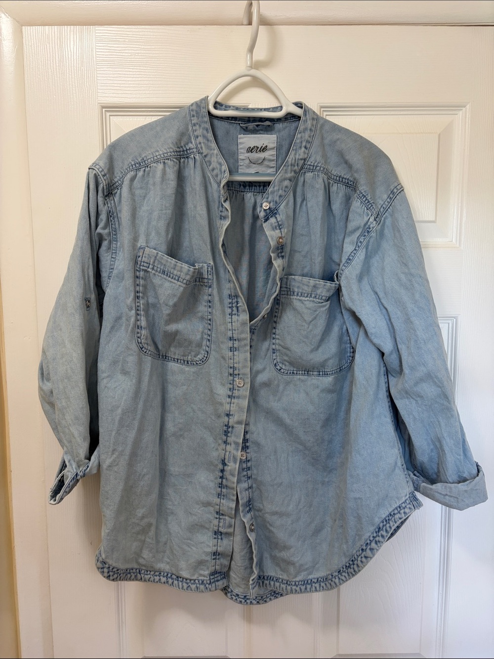aerie Light Wash Denim Button-Down Shirt
